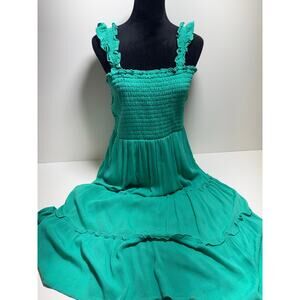 Y2K 90’s Women’s Dress Shamrock Green Sleeveless Tiered Ruched Top Sz L Lined